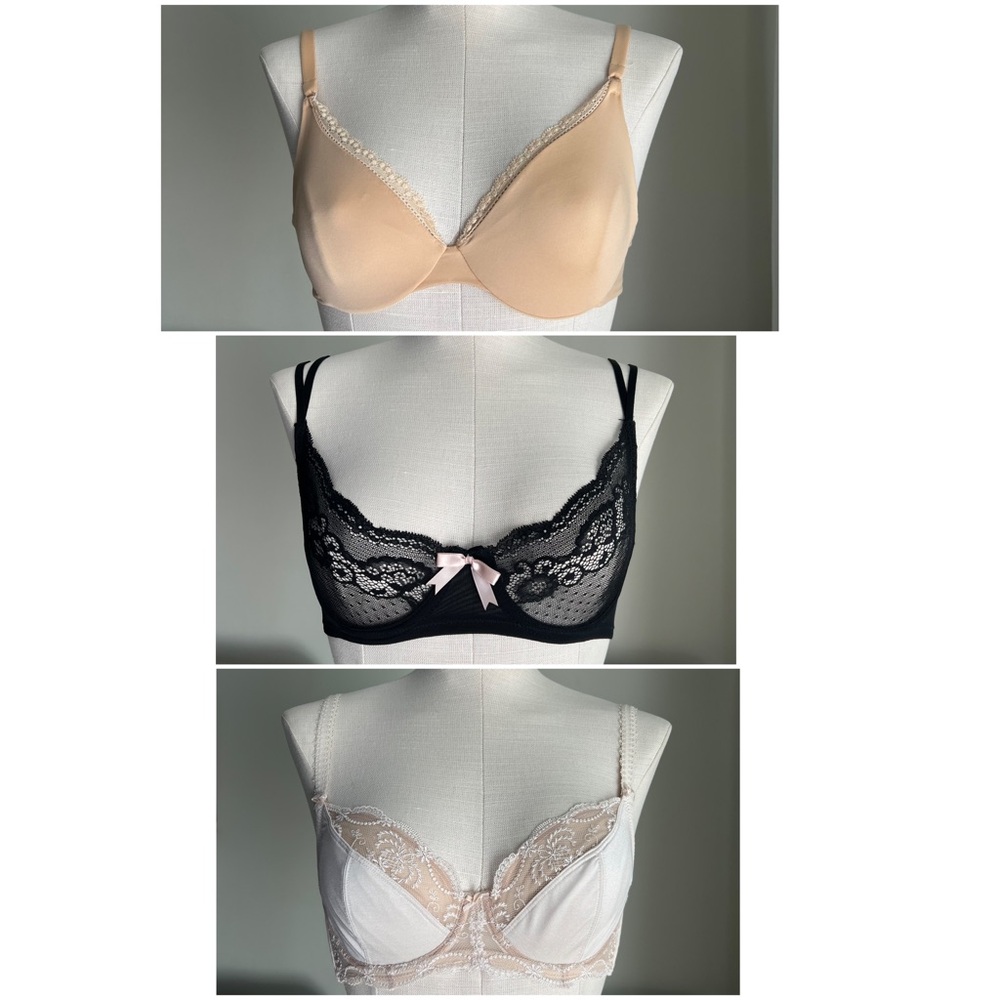 LOT of 3 Lace Bras Sz 32 C Beige Tan Black Cosabella Eberjey Le Mistere Chic